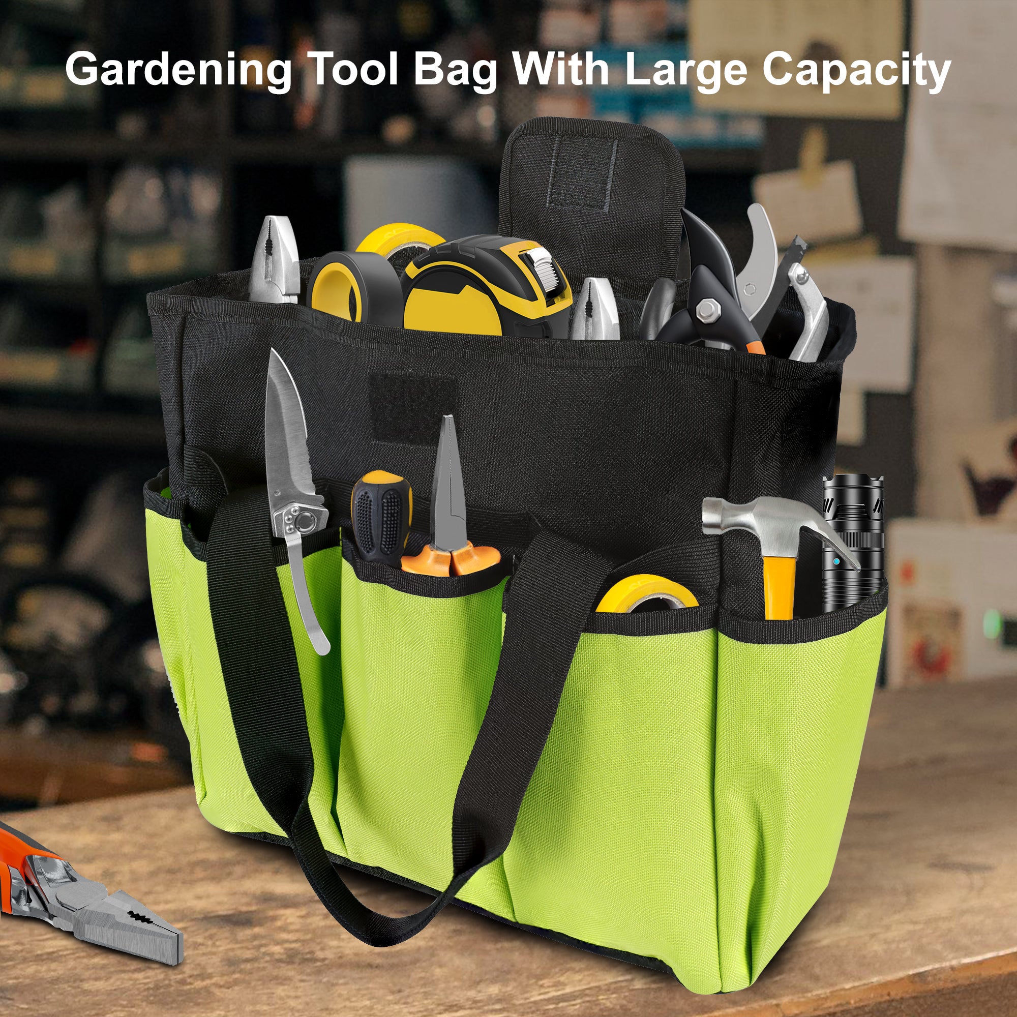 Portable Garden Tool Bag with 16 Pockets & Handle, Durable Waterproof Garden Tote Bag for women & Men, 900D Heavy Duty Gardening Tool Organizer and Storage Bags for Indoor & Outdoor