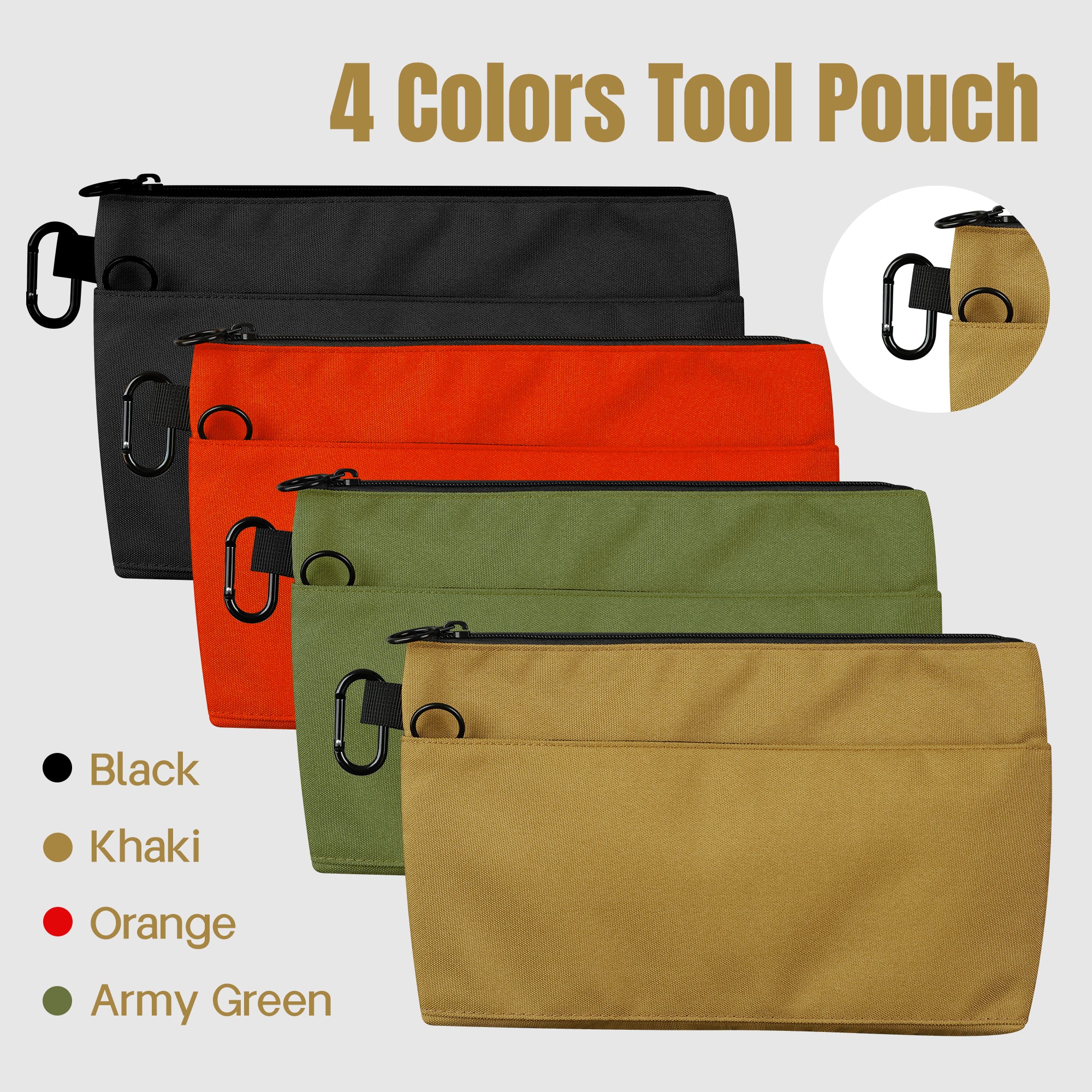 4 Pack Small Tool Pouch Bag, Durable Water-Resistant Portable Tool Bag Organizer with Zipper Pocket & Ring Clip, 4 Colors Tool Bags for Electrician, Carpenter, Home Repair, DIY Tools & Accessories