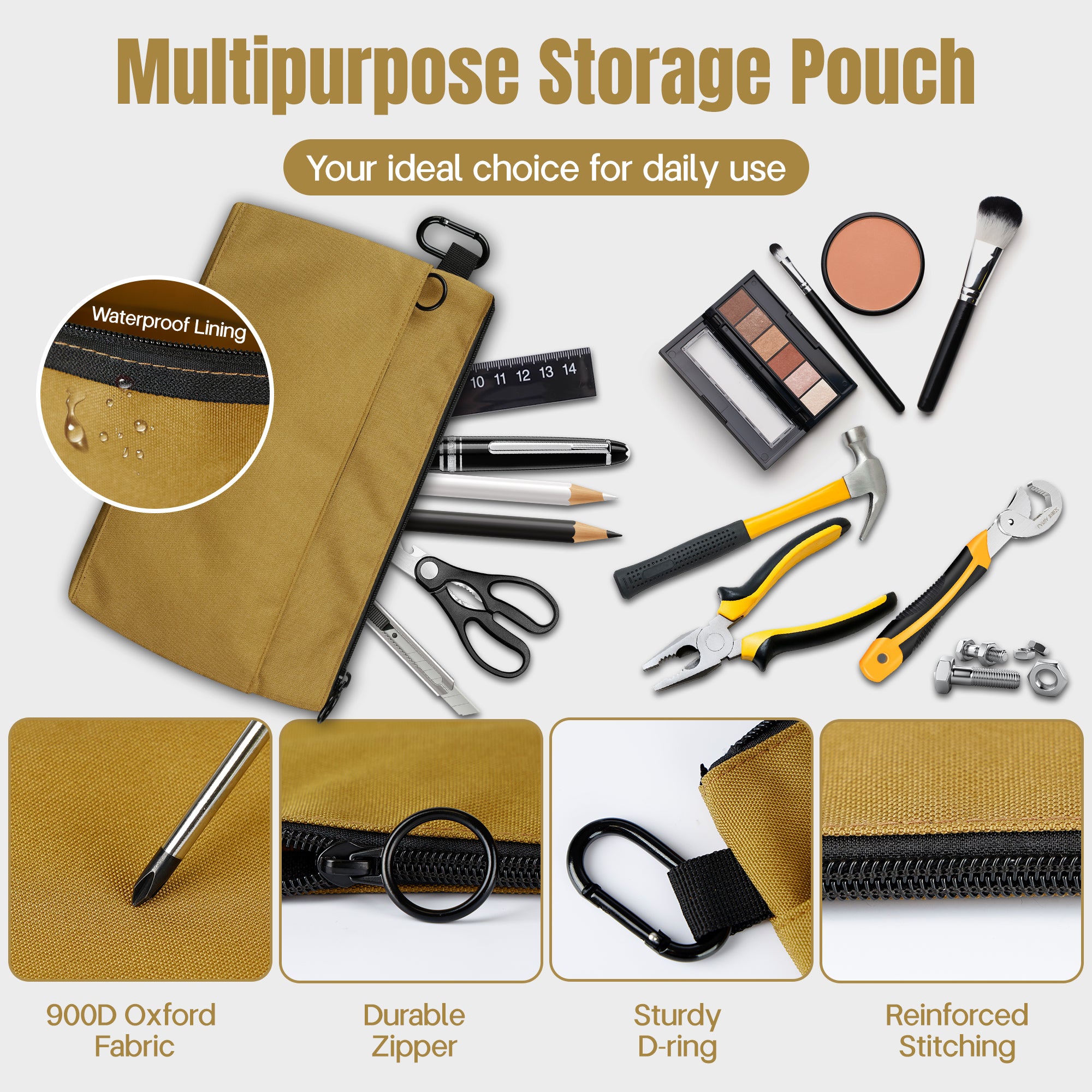 4 Pack Small Tool Pouch Bag, Durable Water-Resistant Portable Tool Bag Organizer with Zipper Pocket & Ring Clip, 4 Colors Tool Bags for Electrician, Carpenter, Home Repair, DIY Tools & Accessories