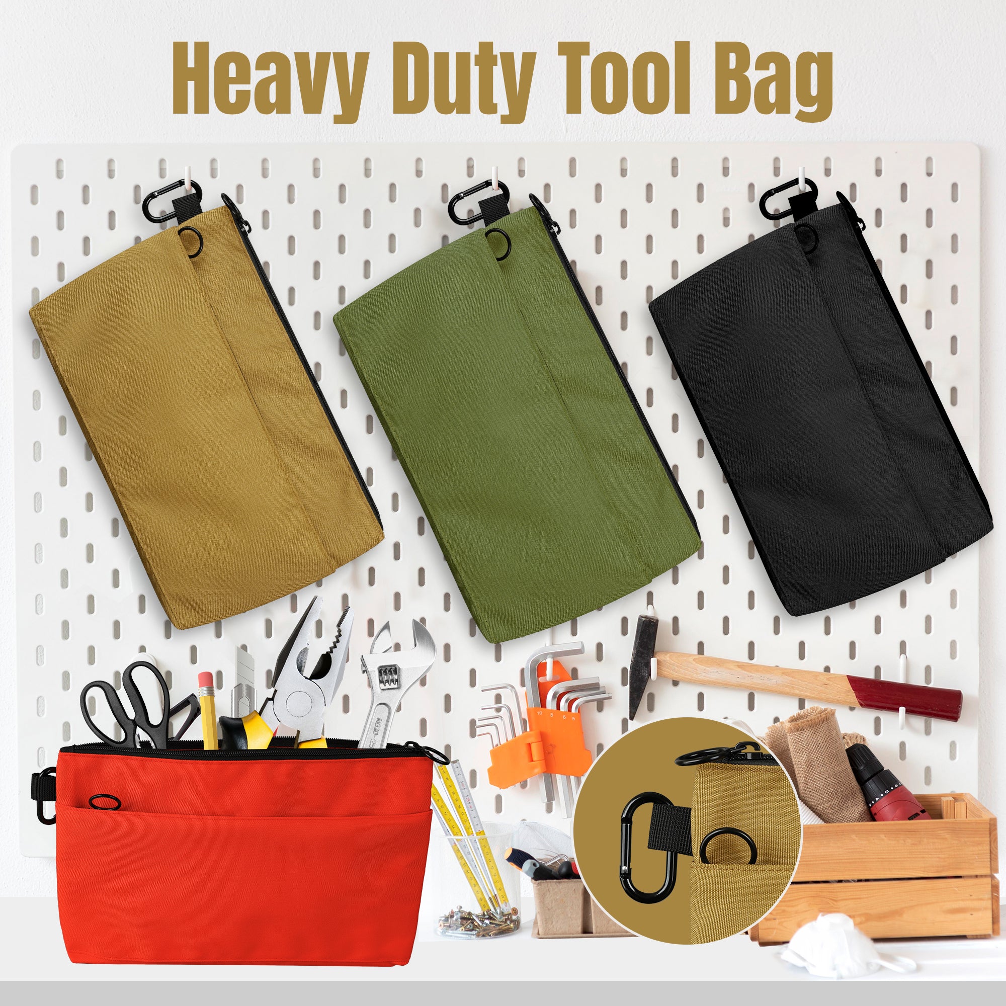 4 Pack Small Tool Pouch Bag, Durable Water-Resistant Portable Tool Bag Organizer with Zipper Pocket & Ring Clip, 4 Colors Tool Bags for Electrician, Carpenter, Home Repair, DIY Tools & Accessories