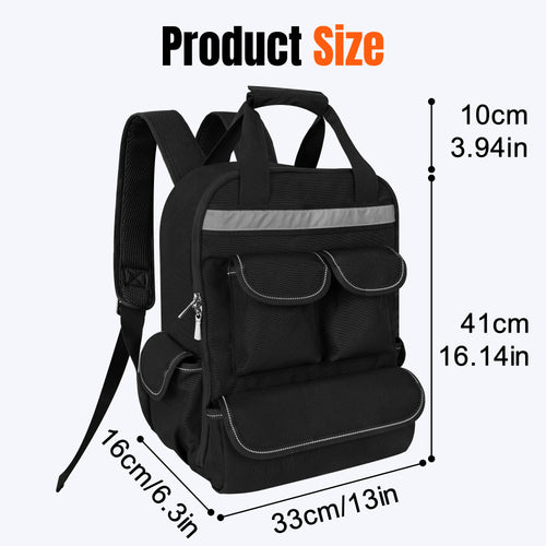 18 Inch Heavy Duty Tool Backpack Bag, Durable Tool Backpack with 17 Pockets, Waterproof Work Tool Bag for Professional Technicians, Electricians, Carpenters, Mechanics, DIY enthusiasts